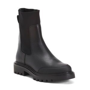 BOOTLEGGER Black Leather Leather Elastic Chelsea Booties